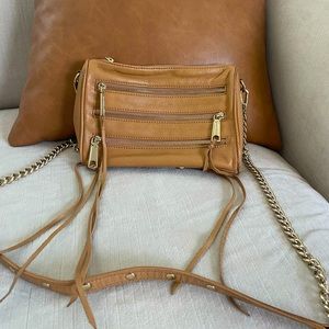 Rebecca minkoff zippered crossbody bag tan leather